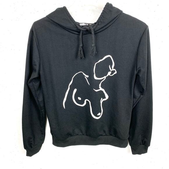 Shein Female Figure Outline Long Sleeve Hoodie Black White Cotton Blend Small - Picture 1 of 8